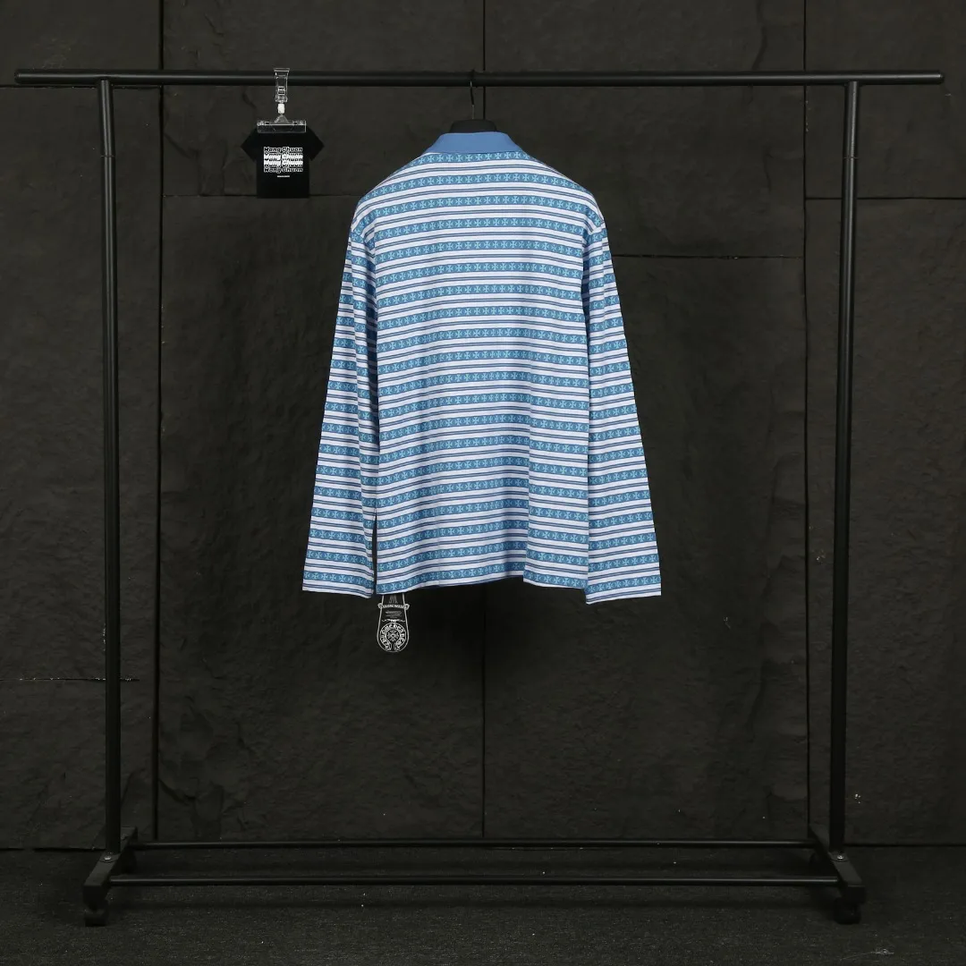 P210 Actual photo [Popular item] Code: 25020# Color: Black/Pink/Blue Size: S to - CH Croix heart niche design cross jacquard striped long sleeves brings striped Polo to Next Levels. Loose fit. Same style for men and women. Lazy and casual. Street style. Three colors. Customized style.